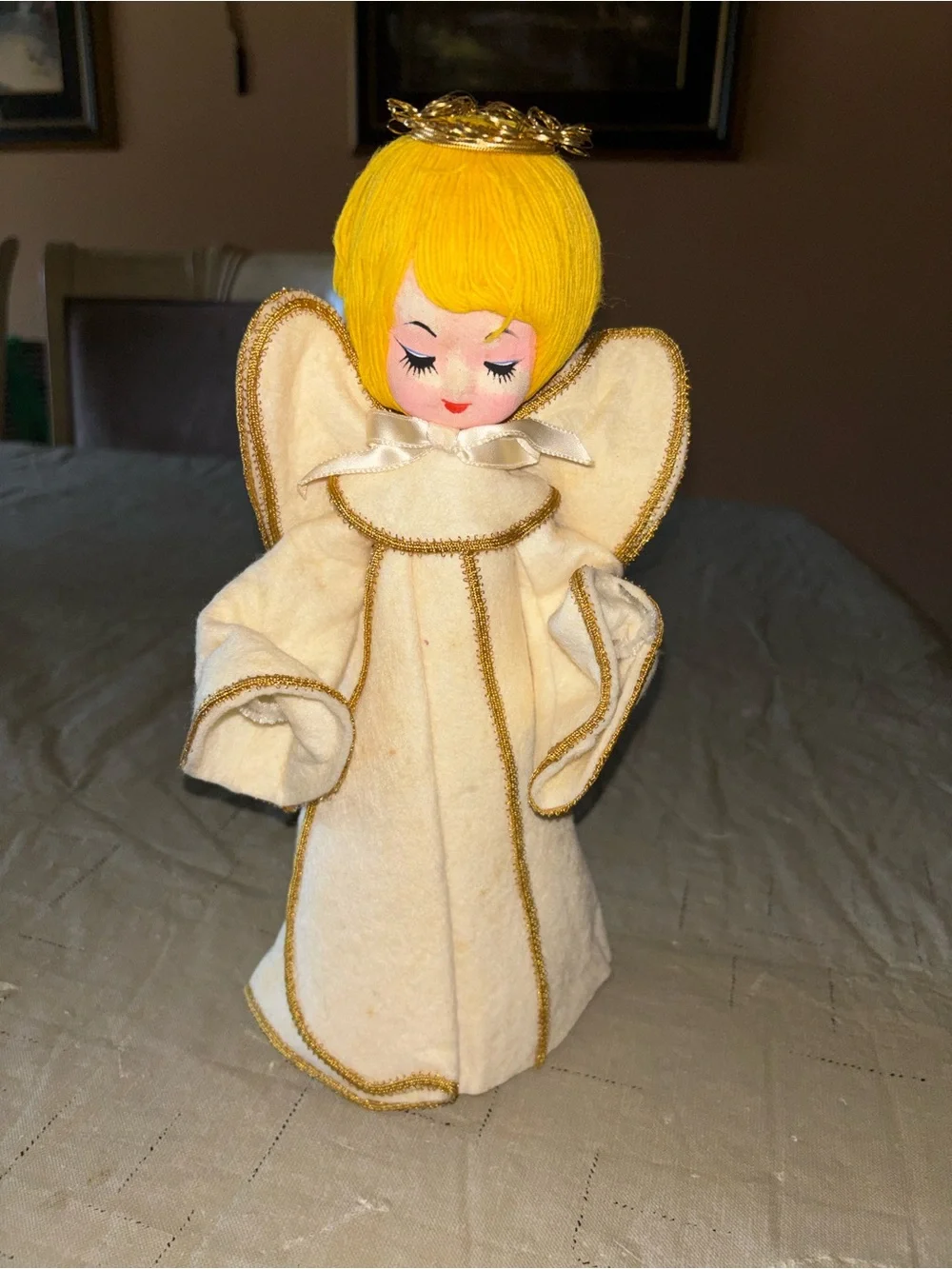 Vintage Plush Christmas Angel Tabletop Decoration 11”
